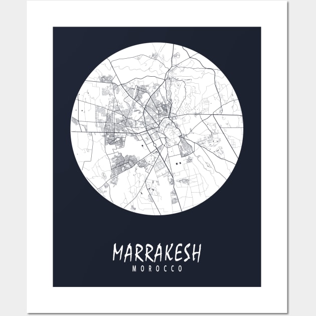 Marrakesh, Morocco City Map - Full Moon Wall Art by deMAP Studio